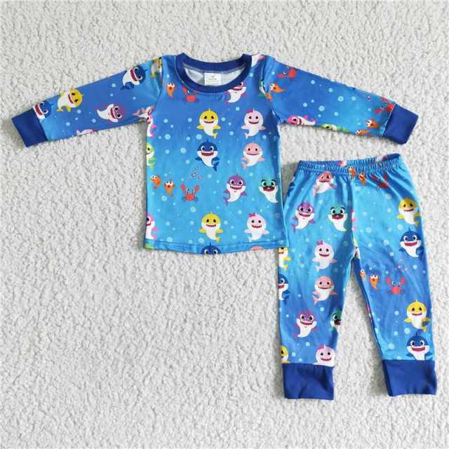 6 B11-19 boys shark babyshark blue Pajamas set