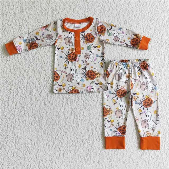 BLP0048 Boys Pumpkin Ghost Long Sleeve Pants Suit Pajamas set