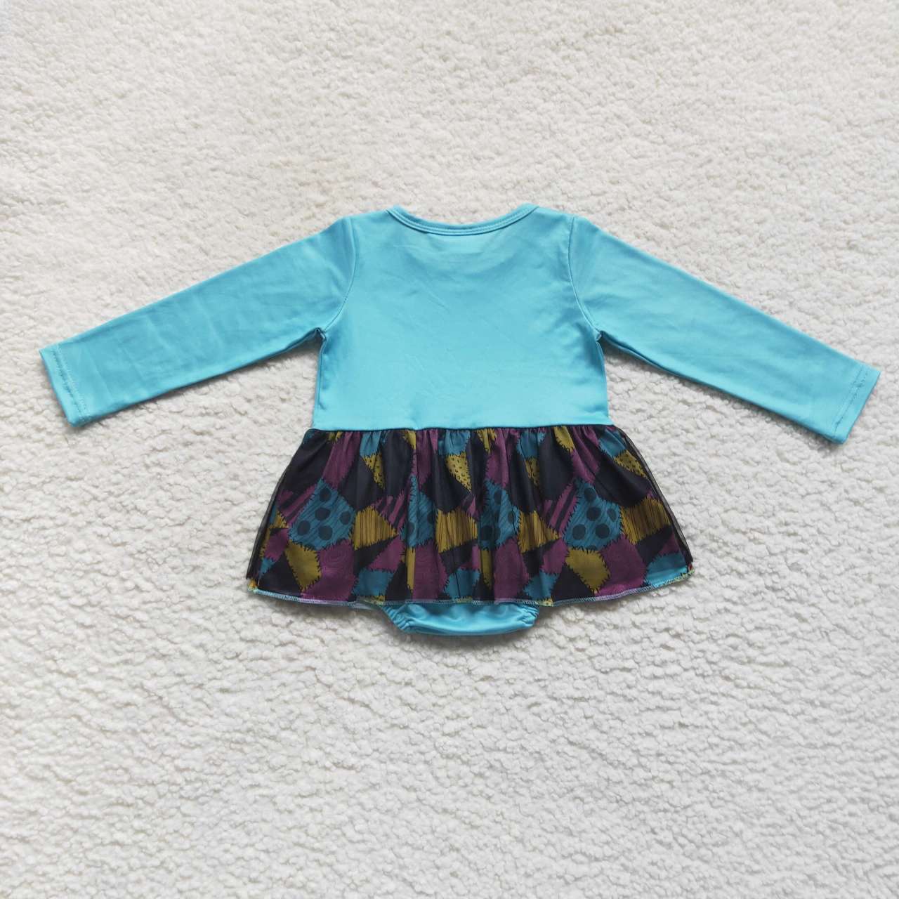 LR0603 sally cartoon smiling face blue spliced black gauze long sleeves jumpsuit
