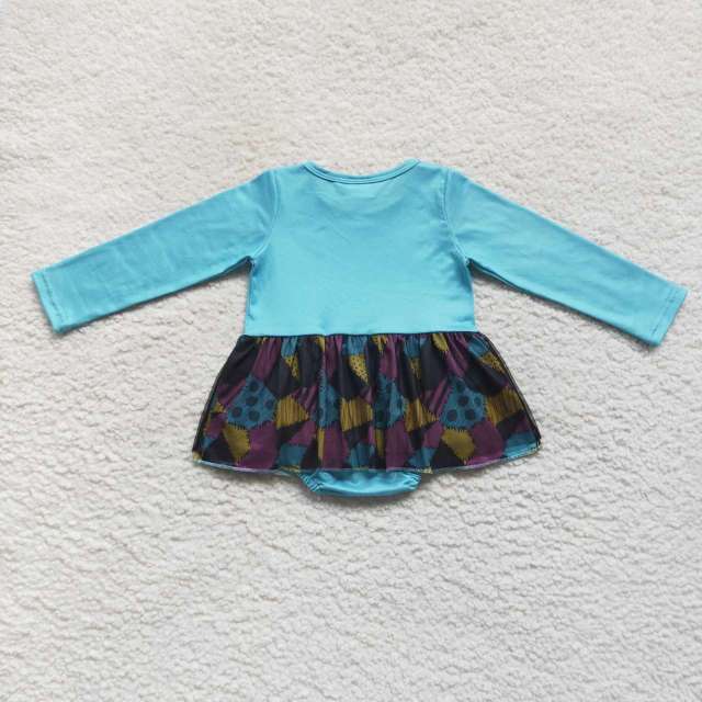 LR0603 sally cartoon smiling face blue spliced black gauze long sleeves jumpsuit