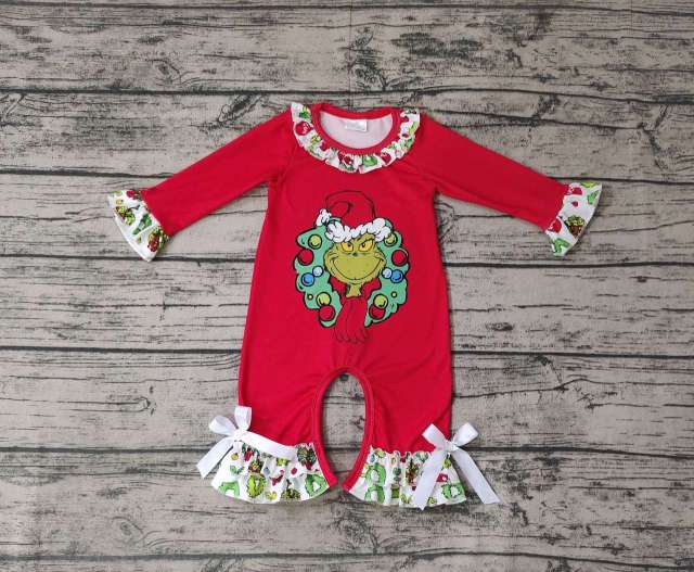 Pre-order girls summer clothes christmas grinch red long sleeve jumpsuit