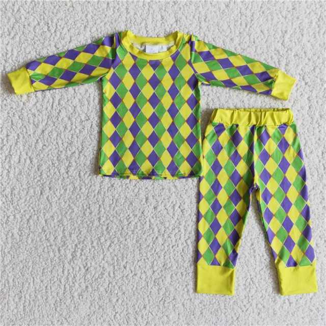 6 A27-30 Boys Diamond Long Sleeve Pants Pajama Set