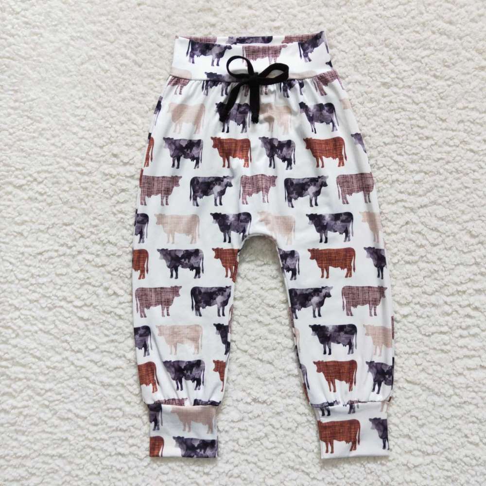 P0272 cow pattern milky white Pants