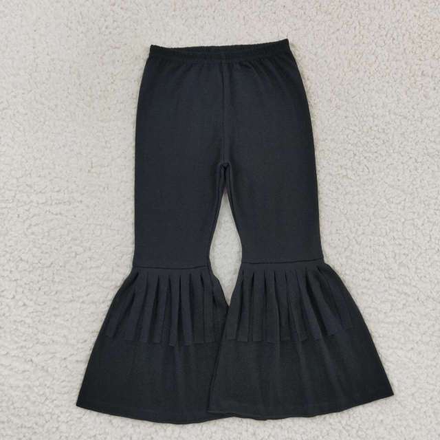 P0282 Black fringed cotton pants