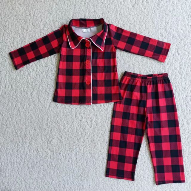 6 B8-24 Boys Red Plaid Button Long Sleeve Pants Pajama Set