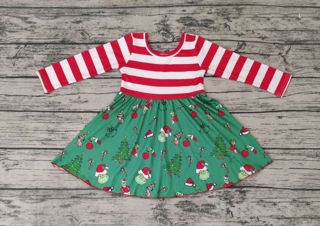 Pre-order girls christmas red stripe long sleeve dress