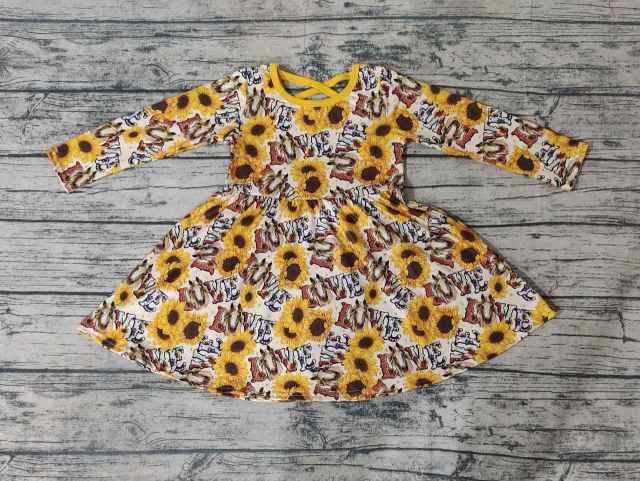 Pre-order girls sunflower long sleeve dress