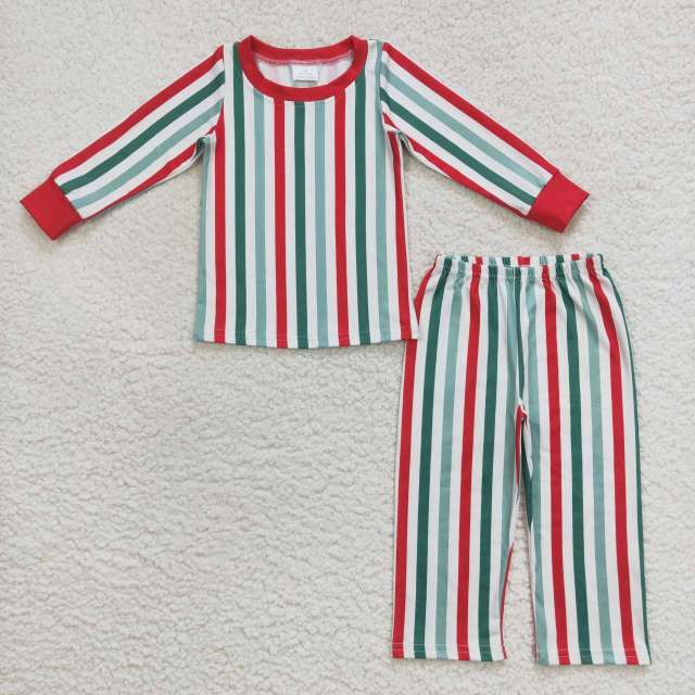 BLP0361 Red, green and white striped long sleeves Pants Suit