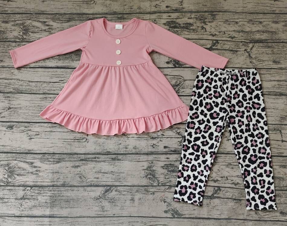 Pre-order girls summer clothes leopard long sleeve pants set