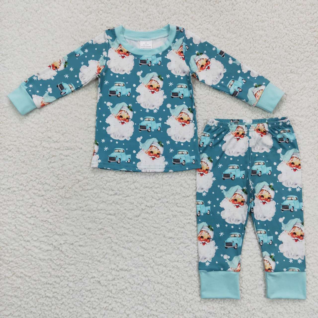 BLP0325 Boys Christmas Santa Truck Snowflake Blue Long Sleeve Pants Suit