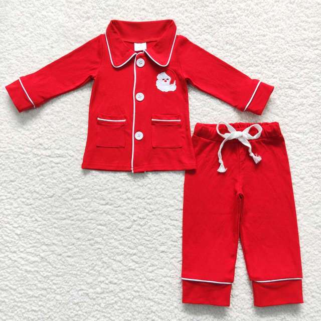 BLP0295 Boys Christmas Santa Pocket Collar Red Long Sleeve Pants Suit