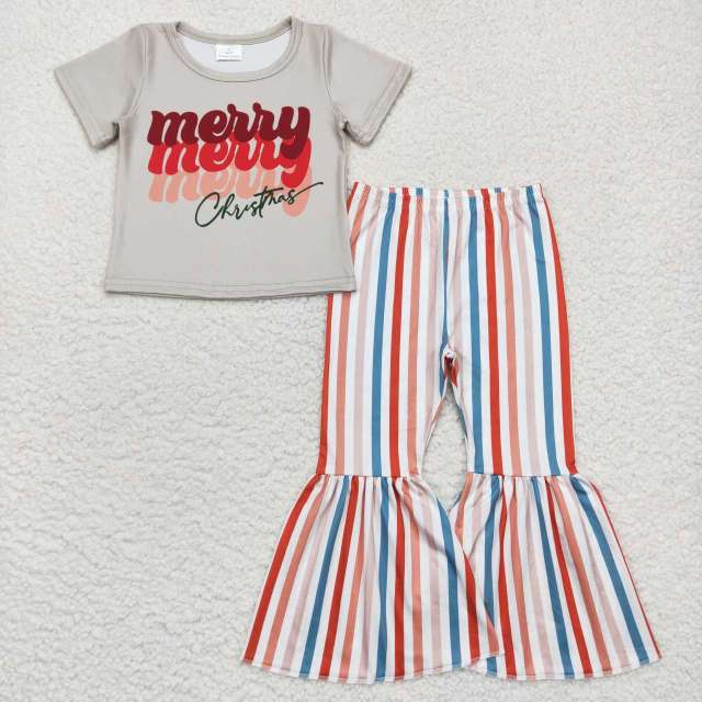 GSPO0882 merry christmas lettered short sleeve striped Pants Suit