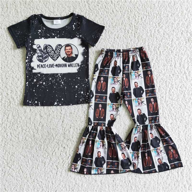 E1-12 spotted black print singer Pants Suit