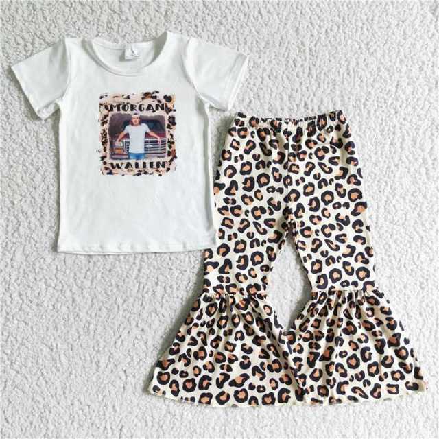 B10-24 Singer white T leopard print Pants Suit