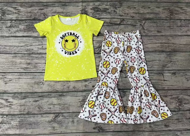 Pre-order girls summer clothes yellow smiley short sleeve pants set