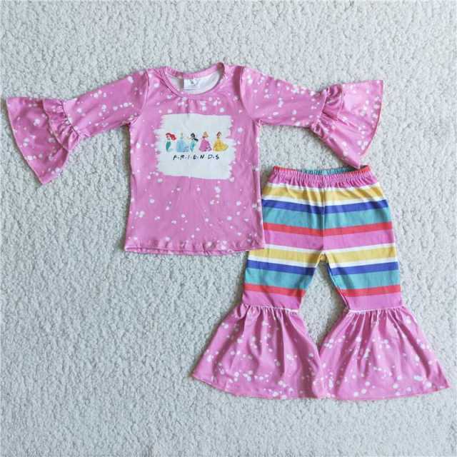 6 C8-3 Friends Pink Princess Long Sleeve Colorful Stripes Pants