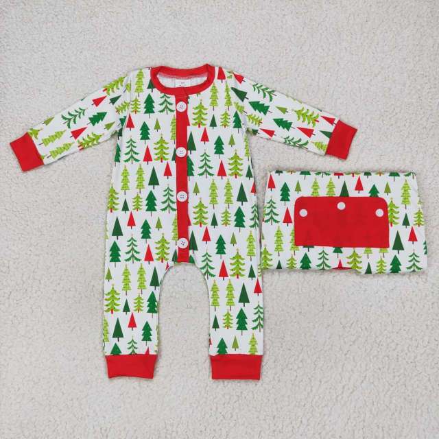 LR0627 Christmas Tree Red and White Zip Long Sleeve Jumpsuit