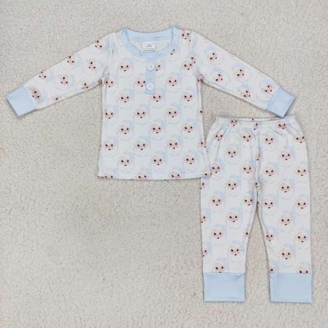 BLP0292 Christmas Santa Claus light blue and white long-sleeved Pants Suit