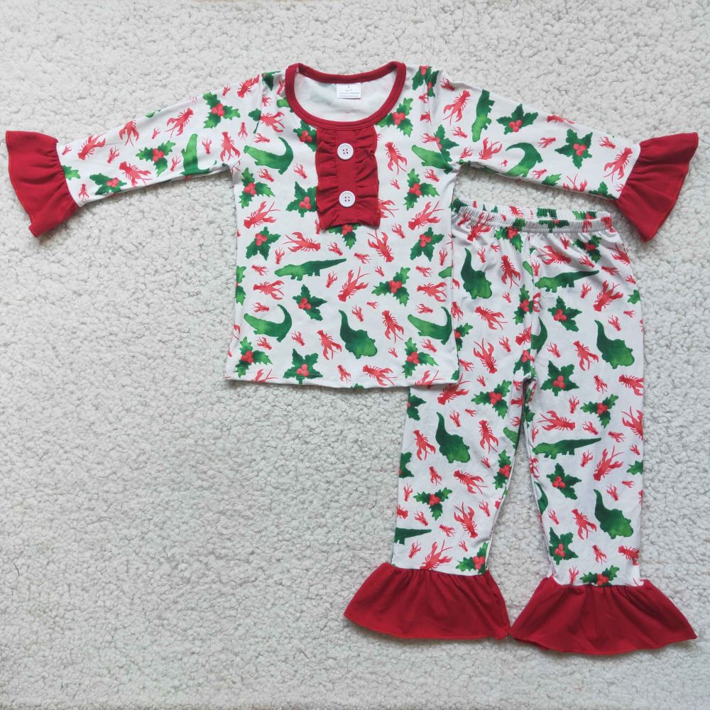 6 A2-27 Girls Crocodile Lobster Pajama Set Pants Suit