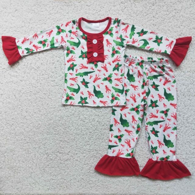6 A2-27 Girls Crocodile Lobster Pajama Set Pants Suit