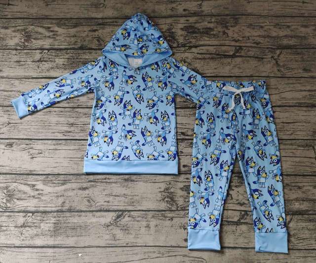 Pre-order boys summer clothes hooded blue long sleeve pants set