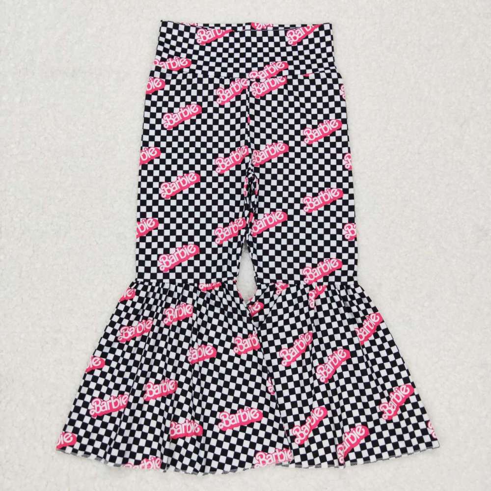 P0316 barbie letters black and white plaid Pants
