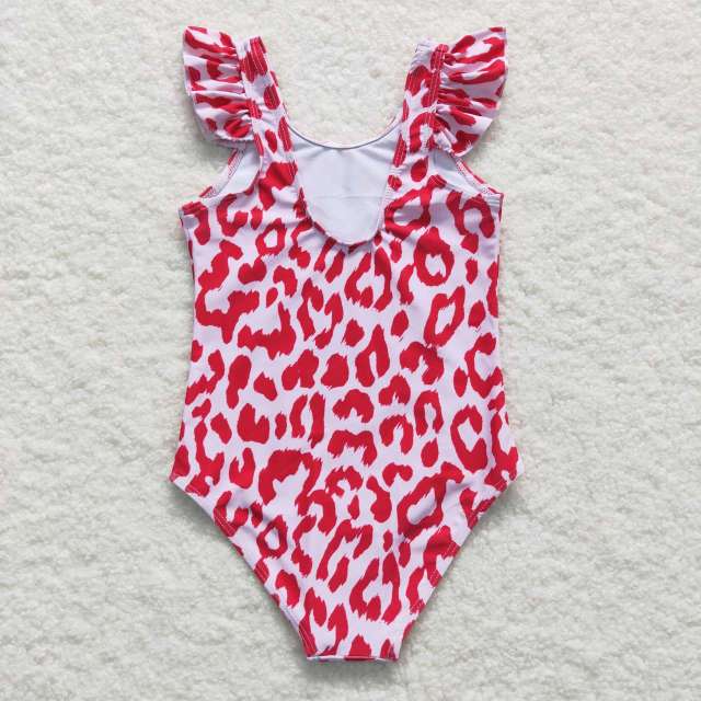S0155 Leopard print red and white one-piece swimsuit