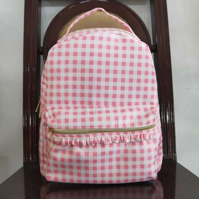 BA0086 Pink and white plaid lace backpack