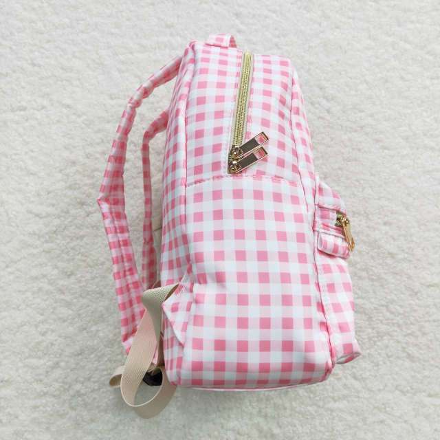 BA0086 Pink and white plaid lace backpack