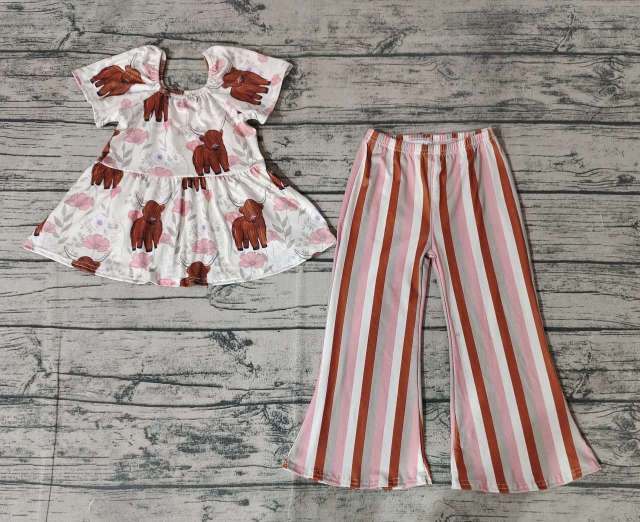 Pre-order girls summer clothes alpine flower short sleeve stripe pants set