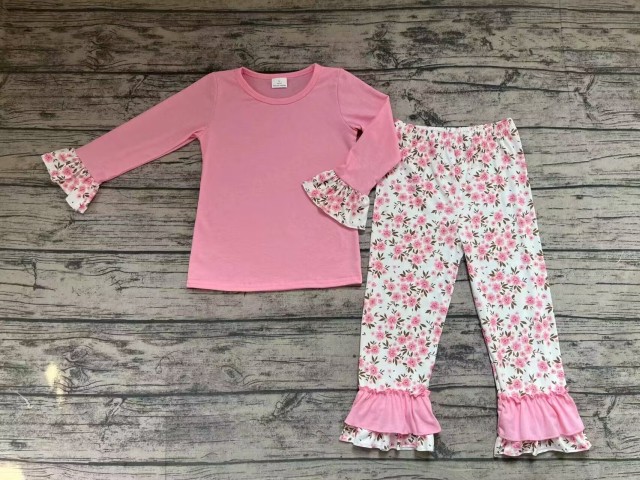 Pre-order girls summer clothes pink long sleeve pants set