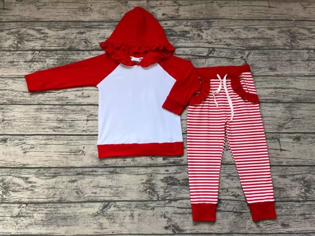Pre-order girls summer clothes red hooded long sleeve pants set