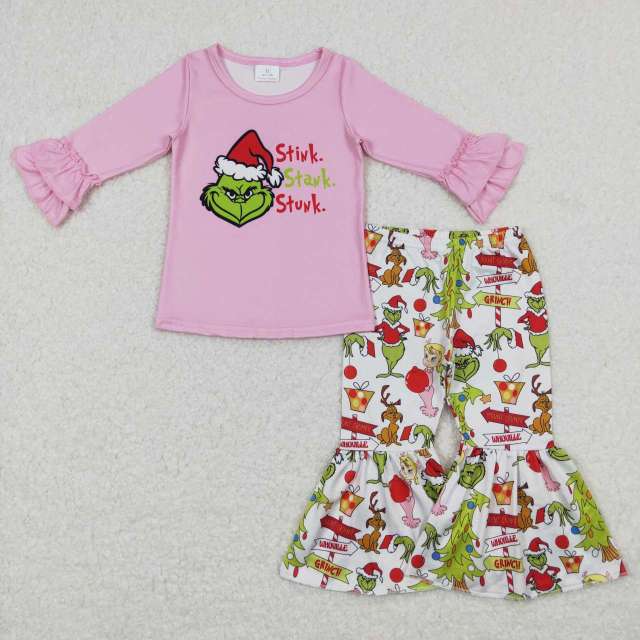 GLP0907 grinch cartoon letters pink white lace long sleeves Pants Suit