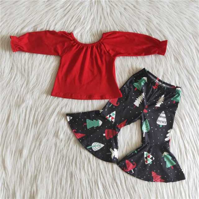 6 A24-5 Red Long Sleeve Top Christmas Pants Suit