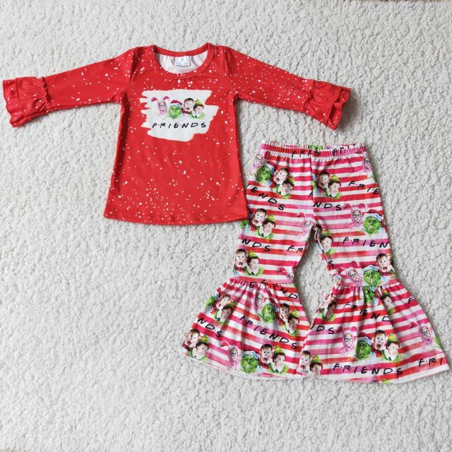 6C6-17 Christmas grinch red long-sleeved striped trousers suit