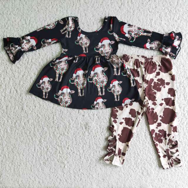 6 C9-21 Christmas cow head long sleeve ink pattern PANT suit