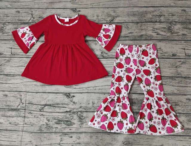 Pre-order girls summer clothes red long sleeve pants set