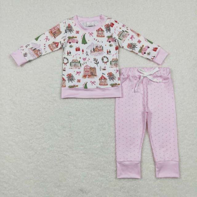 GLP0914 Christmas tree house garland pink and white long sleeve Pants Suit
