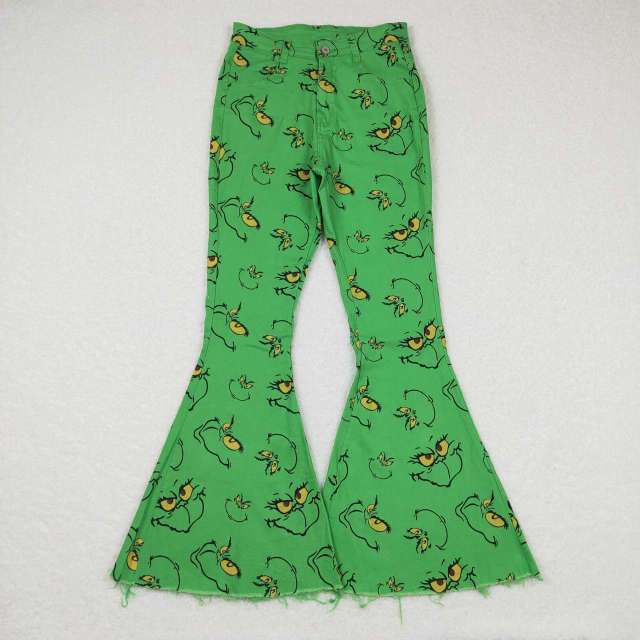 P0323 Adult cartoon grinch smiley green cowboy Pants