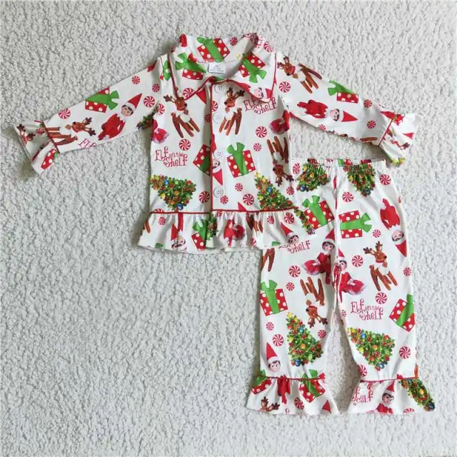 6 C8-38 Girls Christmas Elf Pajama Set