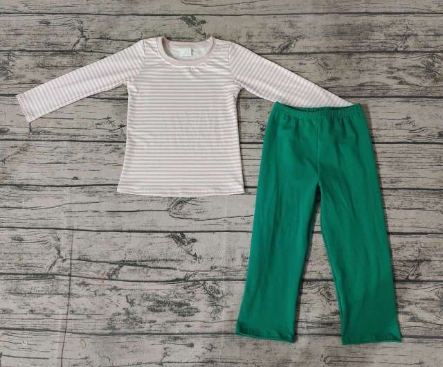 Pre-order kids summer clothes long sleeve green pants set