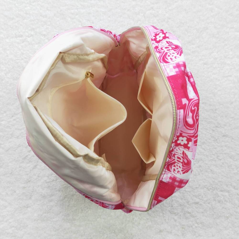BA0114 barbie flower rose pink plaid backpack