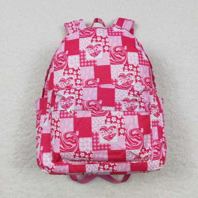 BA0114 barbie flower rose pink plaid backpack