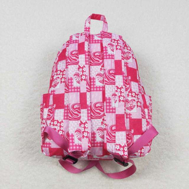 BA0114 barbie flower rose pink plaid backpack