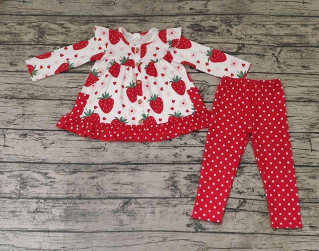 Pre-order girl summer clothes red long sleeve pants set