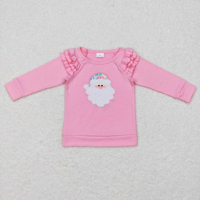 GT0369 Santa Claus embroidered colorful pattern pink lace long-sleeved top