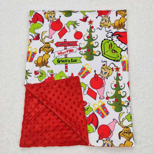 BL0085 grinch cartoon red and white baby blanket