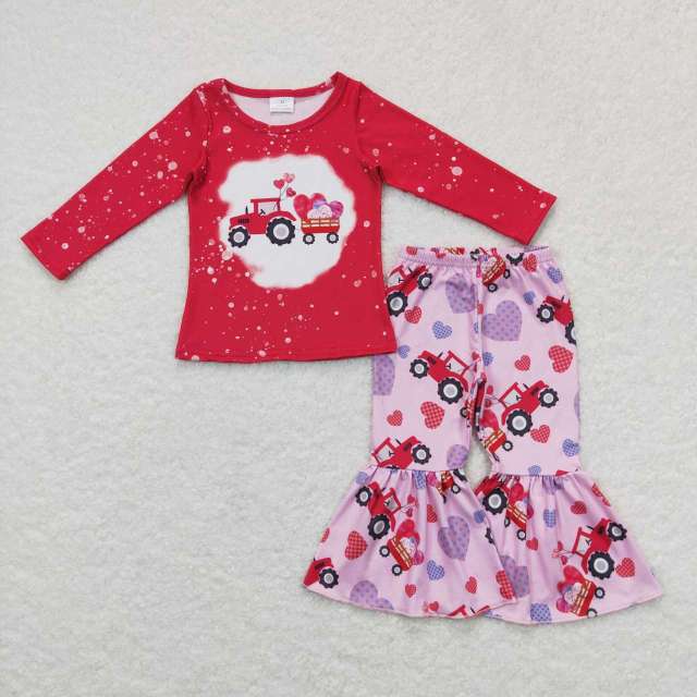 GLP0902 Plaid Love Truck Tractor Red Long Sleeve Pink Long pants set