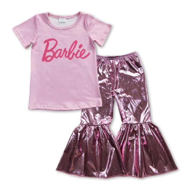 GT0151 P0253 Girls Barbie Pink Short Sleeve Top  Rose pink pants