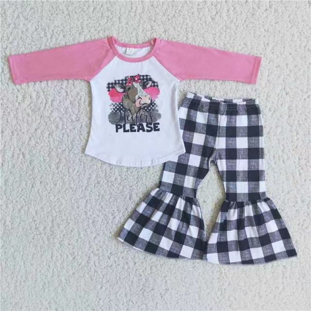 6 A25-29 Pink heifer black and white checkered flared pants suit